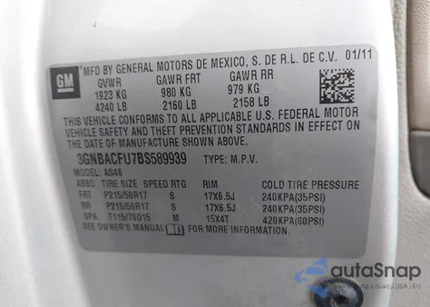 2011 Chevrolet Hhr Lt из США, поврежденный, VIN 3GNBACFU7BS589939